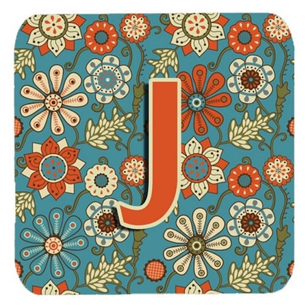 Carolines Treasures Letter J Flowers Retro Blue Foam Coasters- Set of 4 CJ2012-JFC